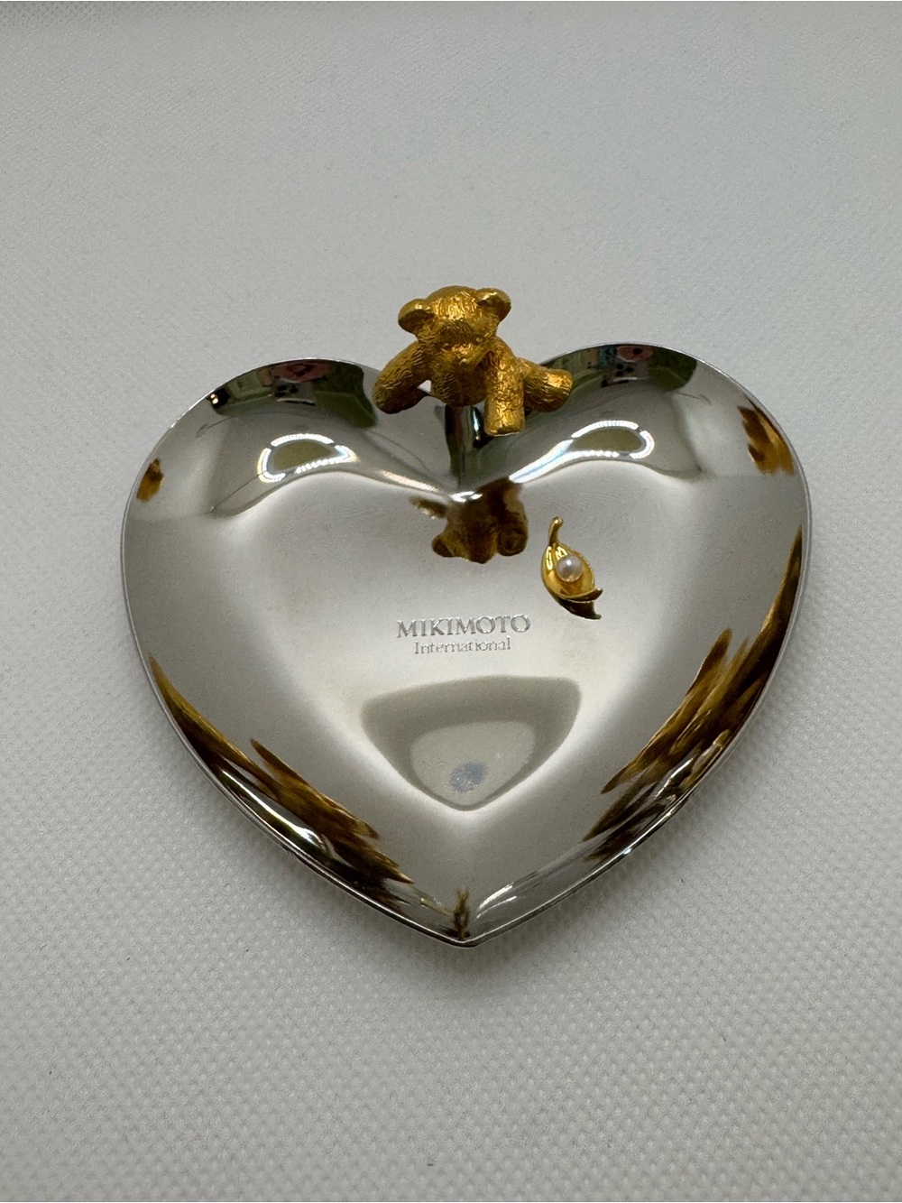 Mikimoto Silver Heart Dish with Gold Teddy Accent